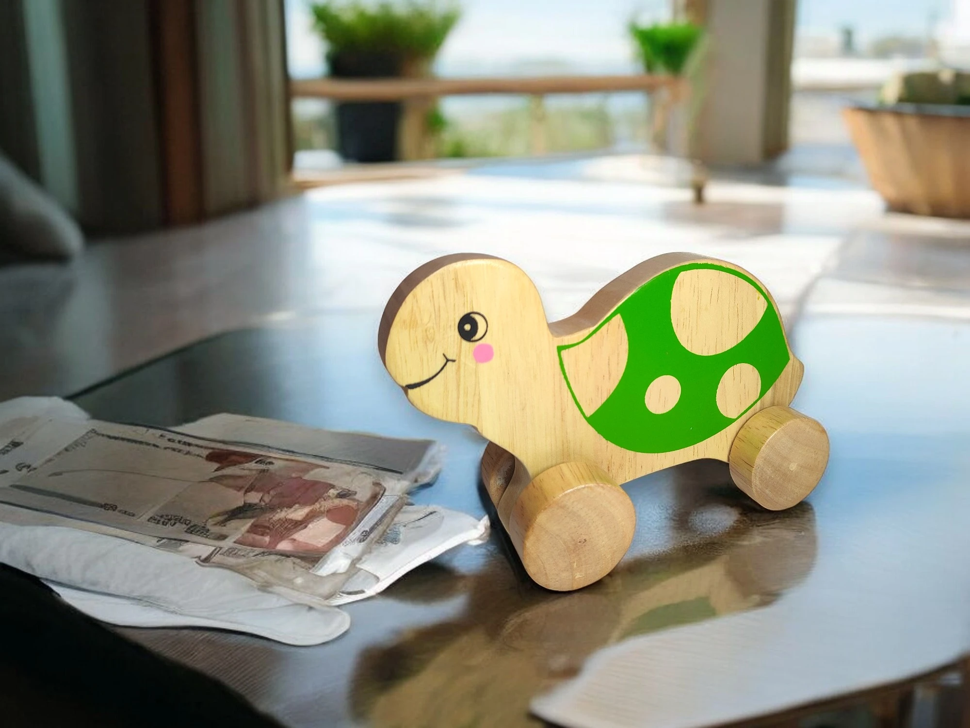 Wooden Wheel Toy Tortoise